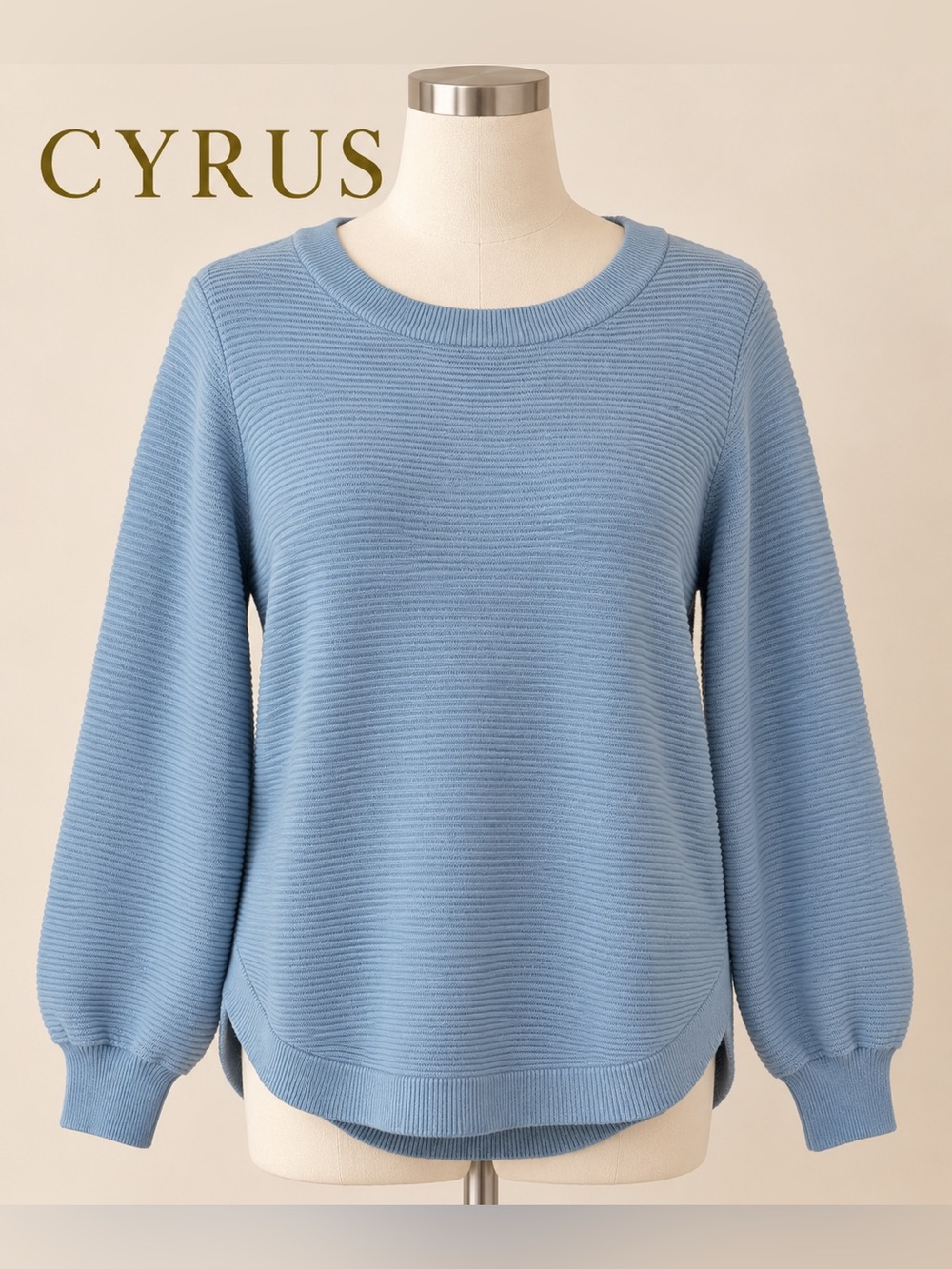 Cyrus Ribbed Knit Pullover Sweater Light Blue Crewneck Size M